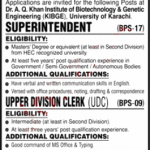 Jobs in KIBGE University of Karachi Clerk & Superintendent 27 October, 2020