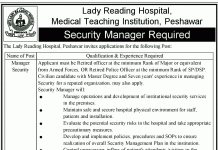 Jobs in Lady Reading Hospital LRH for Security Manager 03 October, 2020