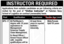 Jobs in Pakistan Navy School of Logistics & Management Karachi 16 October, 2020