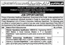Jobs in Primary & Secondary Healthcare Department Punjab 30 October, 2020