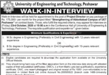 Jobs in UET University Peshawar for Project Director 10 October, 2020