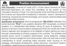 Jobs in Vice Chancellor in University of Turbat UOT 14 October, 2020