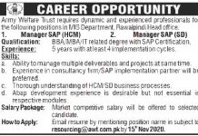 Jobs in Army Welfare Trust AWT Rawalpindi for Manager 02 November, 2020