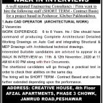 Jobs in Auto CAD Operator & Draftsman in Peshawar 11 November, 2020