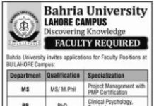 Jobs in Bahria University Lahore Campus 16 November, 2020