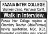 Jobs in Fazaia Inter College FIC Peshawar Cantt Interview 06 November, 2020
