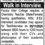 Jobs in Fazaia Inter College FIC Peshawar Cantt Interview 06 November, 2020