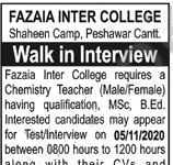 Jobs in Fazaia Inter College FIC Peshawar Cantt Interview 06 November, 2020