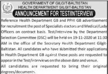 Jobs in PPHI Gilgit Baltistan Medical Specialist & Doctors 10 November, 2020