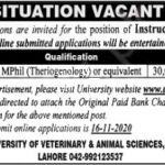 Jobs in UVAS University Lahore for Instructor 10 November, 2020