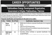 Driver (BPS-06) Jobs in Pakhtunkhwa Energy Development Organization (PEDO) 21 Jan 2021