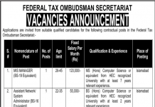 Jobs in Federal Tax Ombudsman Secretariat 2021