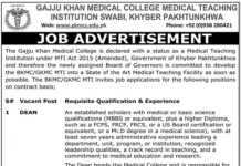 Jobs in Gajju Khan Medical College MTI Swabi 2021