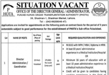 Jobs in Punjab Human Organ Transplantation Authority Lahore 2021
