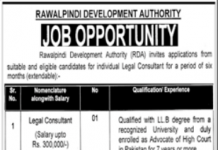 Jobs in Rawalpindi Development Authority RDA For Legal Consultant 2021