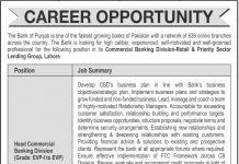 Jobs in The Bank of Punjab BOP For Lahore 2021