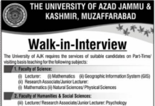 Jobs in The University of Azad Jammu & Kashmir Lecturer Interviews 2021