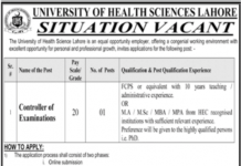 Jobs in University of Health Sciences Lahore Controller of Examination 2021
