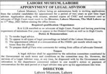 Job in Lahore Museum For Legal Advisor 2021