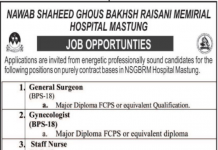Jobs in Nawab Shaheed Ghous Bakhsh Raisani Memorial Hospital Mastung 2021