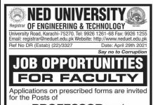 Jobs in NED University of Engineering & Technology Faculty Staff 2021