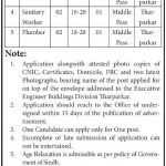 Jobs in Office Of The Executive Engineer Buildings Division Tharparkar 2021
