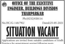 Jobs in Office Of The Executive Engineer Buildings Division Tharparkar 2021