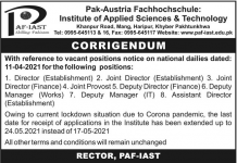 Jobs in PAF IAST Pak Austria Fachhochschule Institute of Applied Sciences for Directors 2021