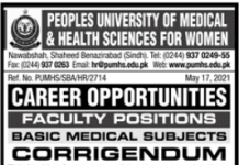 Jobs in Peoples University of Medical and Health Sciences for Women 2021