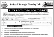 Jobs in Policy & Strategic Planning Unit in Lahore 2021