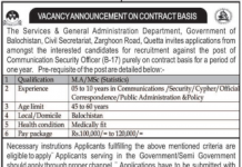 Jobs in Services & General Administration Department in Quetta Balochistan 2021