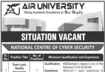 Air University National Centre of Cyber Security Technical Jobs 2021