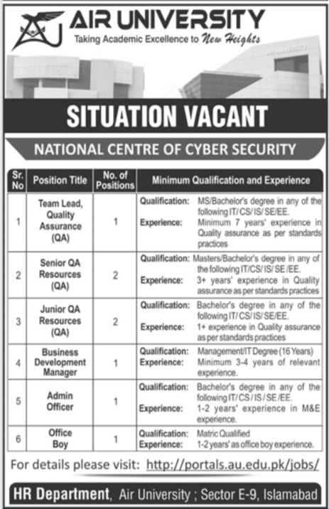 Air University National Centre of Cyber Security Technical Jobs 2021