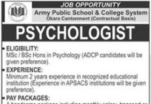 Jobs in Army Public School & College APS&C in Okara Cantt 2021