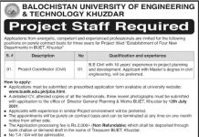 Balochistan University of Engineering & Technology Job 2021 For Project Coordinator Civil