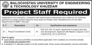 Balochistan University of Engineering & Technology Job 2021 For Project Coordinator Civil