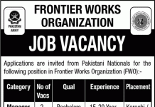 Jobs in Frontier Works Organization FWO Manager Technical 2021
