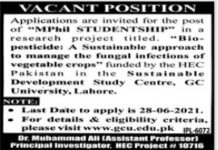 GC University Job 2021 For MPhil Studentship