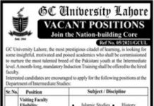 Jobs in Government College GC University in Lahore 2021
