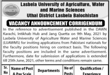 Jobs in Lasbela University of Agriculture Water and Marine Sciences LUAWMS 2021