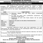 Jobs in Ministry of Inter Provincial Coordination For Legal Advisor 2021