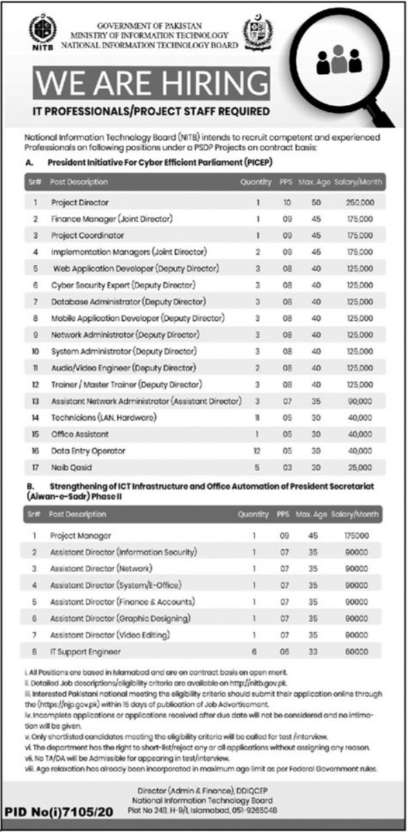 National Information Technology Board NITB Jobs 2021