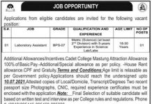Pak Army Cadet College Mastung Job 2021 For Laboratory Assistant