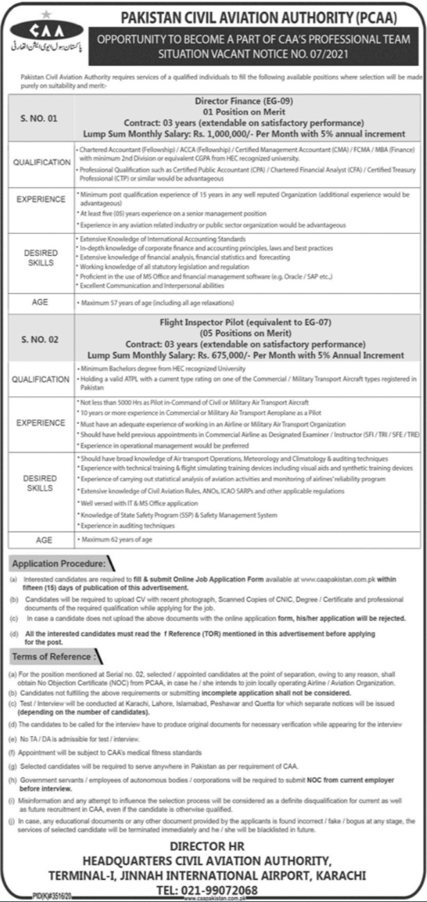 Pakistan Civil Aviation Authority PCAA Karachi Jobs 2021