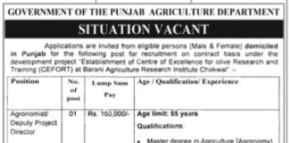 Agriculture Department Job 2021 In Lahore