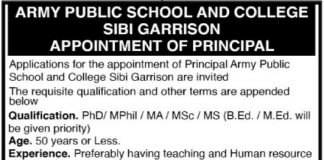 Army Public School & College Job 2021 For Principal