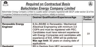 Balochistan Energy Company Limited BECL Jobs 2021