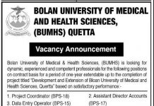 Bolan University of Medical & Health Sciences BUMHS Jobs 2021 In Quetta Balochistan