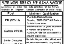 Fazaia Model Inter College Mushaf Sargodha Jobs 2021