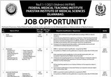 Federal Medical Teaching Institute FMTI Jobs 2021 For Medical Staff In Islamabad